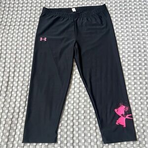 NWOT- Under Armour Leggings in Black with Pink Logo